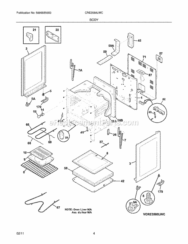 Frigidaire CRE3580LWC Range Body Diagram