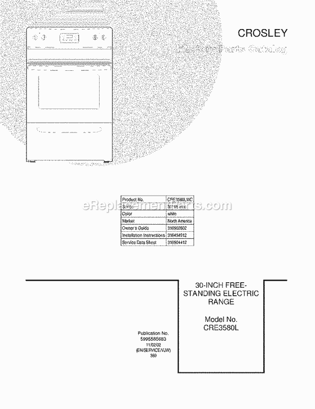 Frigidaire CRE3580LWC Range Page E Diagram