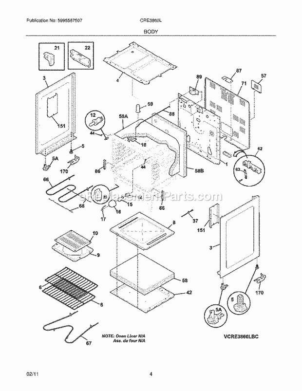 Frigidaire CRE3860LBD Range Body Diagram