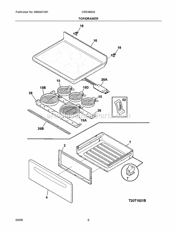 Frigidaire CRE3880GQQC Range Top/Drawer Diagram