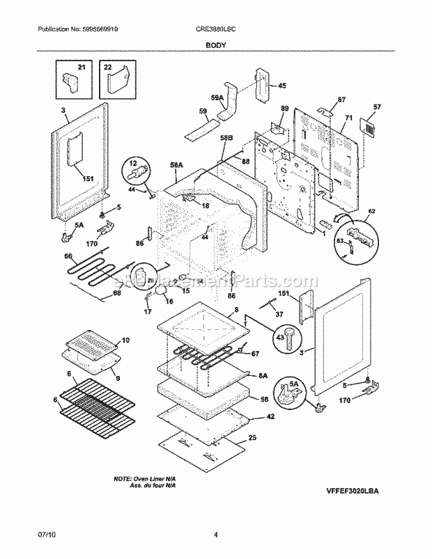 Frigidaire CRE3880LSC Range Body Diagram