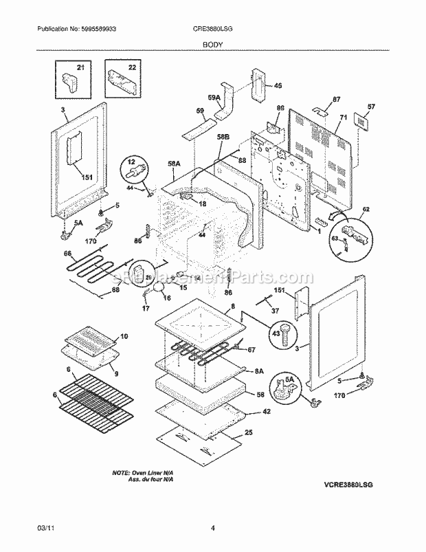 Frigidaire CRE3880LSG Range Body Diagram