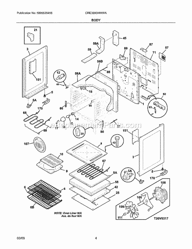 Frigidaire CRE3890HWWA Range Body Diagram