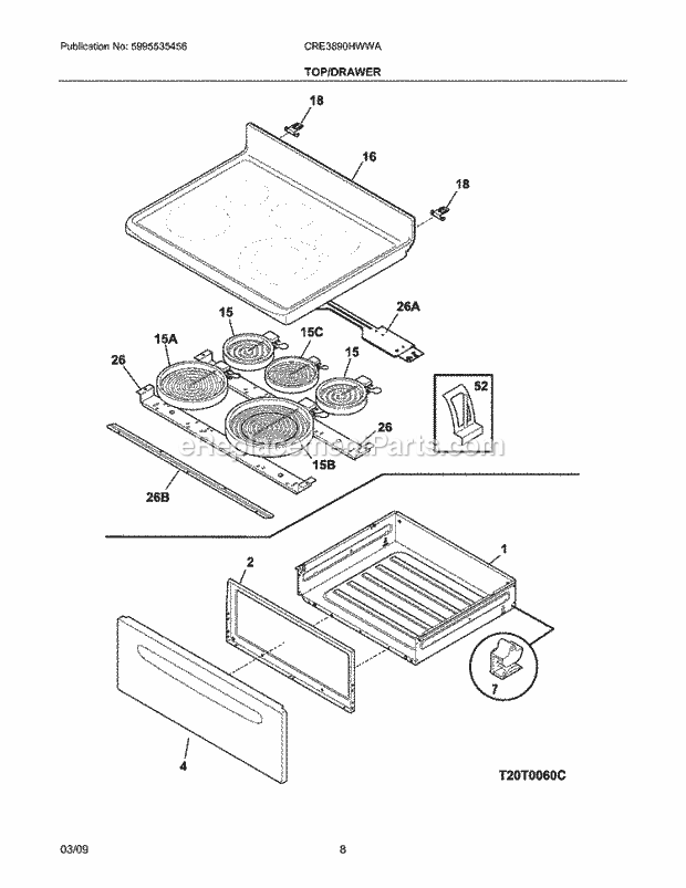 Frigidaire CRE3890HWWA Range Top/Drawer Diagram