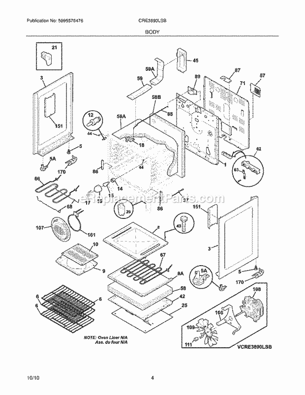 Frigidaire CRE3890LSB Range Body Diagram