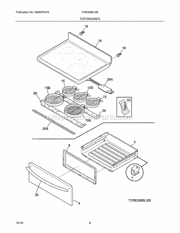 Frigidaire CRE3890LSB Range Top/Drawer Diagram