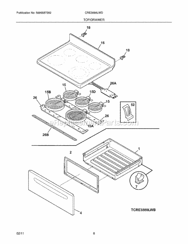 Frigidaire CRE3890LWD Range Top/Drawer Diagram