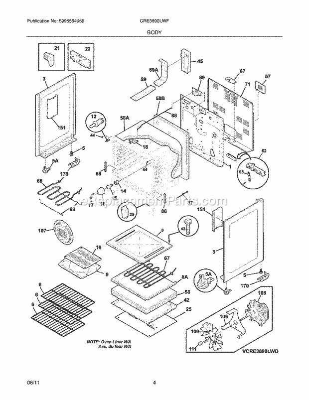 Frigidaire CRE3890LWF Range Body Diagram