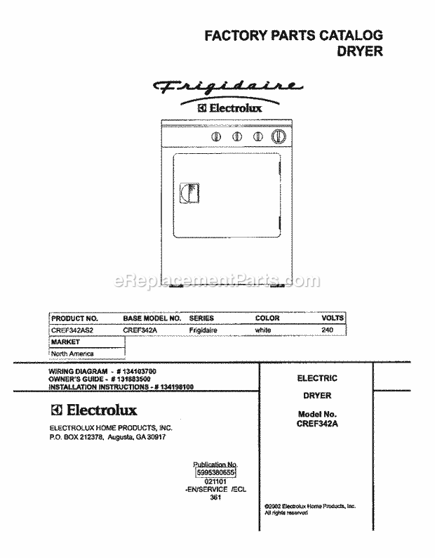 Frigidaire CREF342AS2 Residential Dryer Page C Diagram