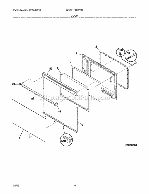 Frigidaire CRG3110GWBC Range Door Diagram