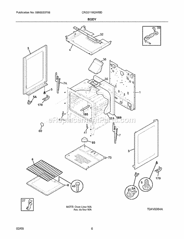 Frigidaire CRG3110GWBD Range Body Diagram