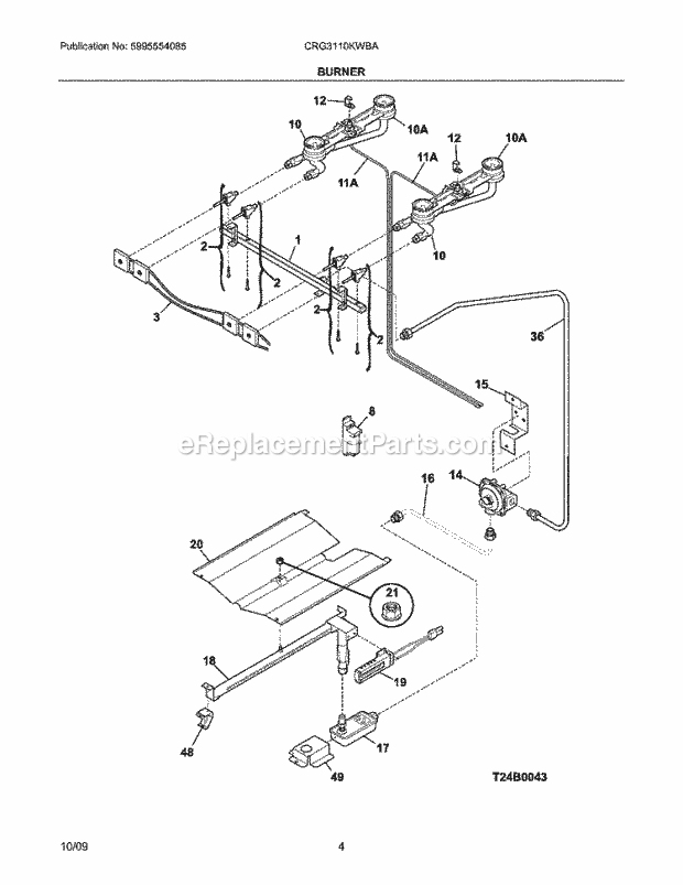 Frigidaire CRG3110KWBA Range Burner Diagram