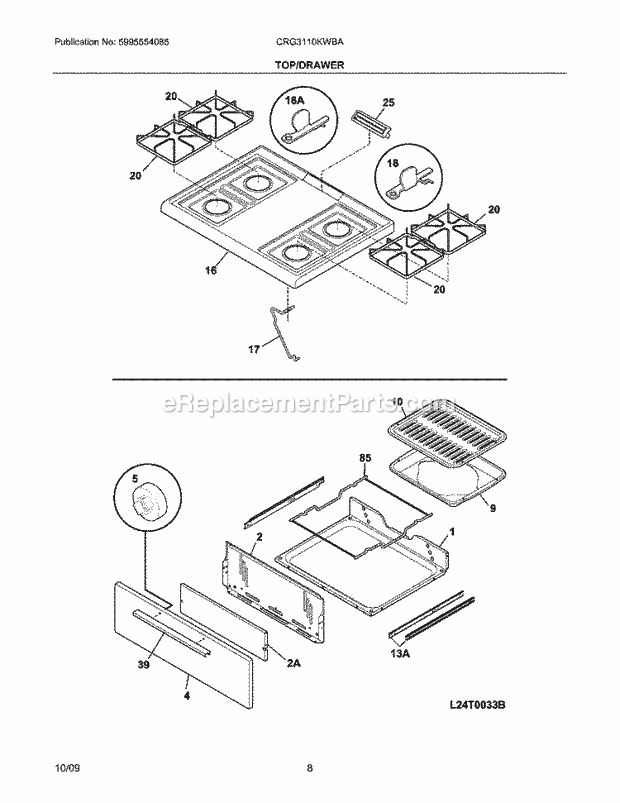 Frigidaire CRG3110KWBA Range Top/Drawer Diagram