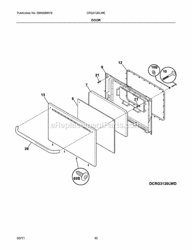 Frigidaire CRG3120LWE Range Door Diagram