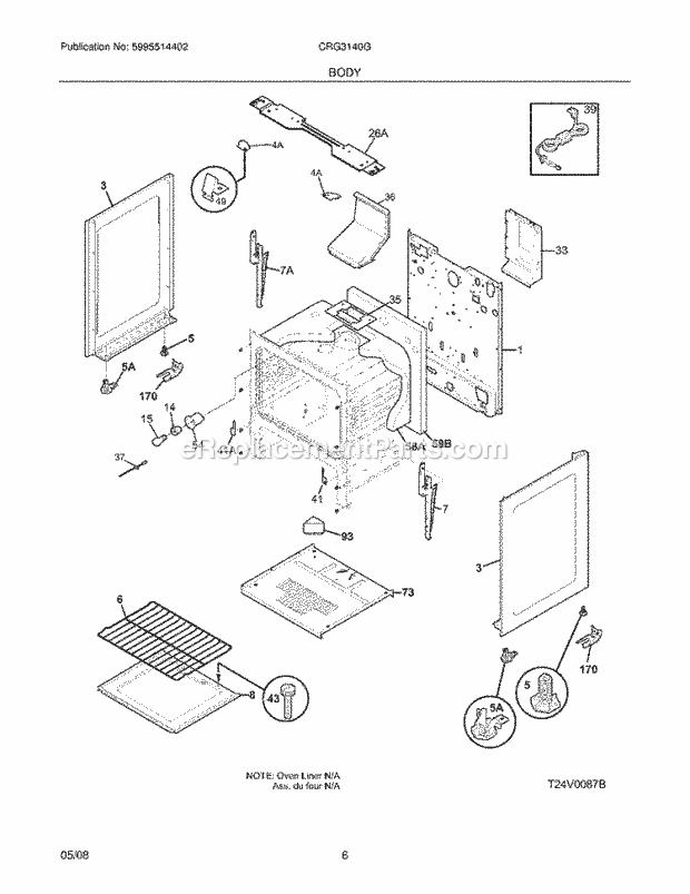 Frigidaire CRG3140GQQC Range Body Diagram