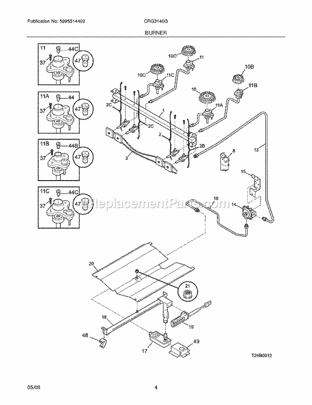 Frigidaire CRG3140GQQC Range Burner Diagram