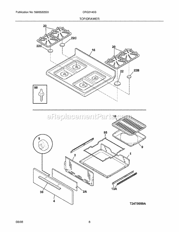 Frigidaire CRG3140GQQD Range Top/Drawer Diagram