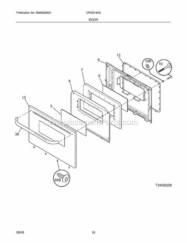 Frigidaire CRG3140GWBD Range Door Diagram