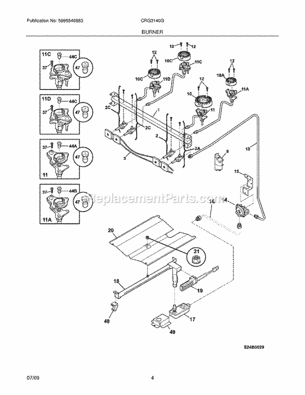 Frigidaire CRG3140GWBG Range Burner Diagram