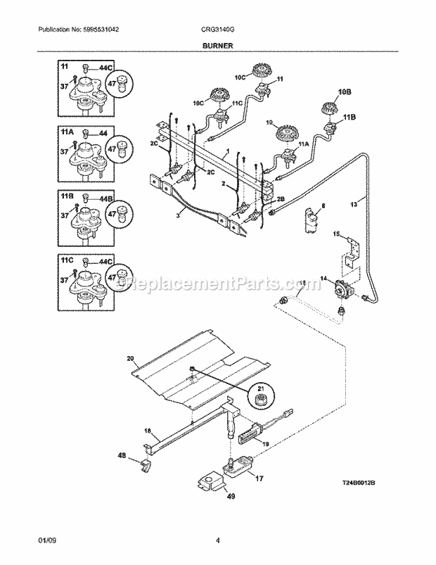 Frigidaire CRG3140GWWF Range Burner Diagram