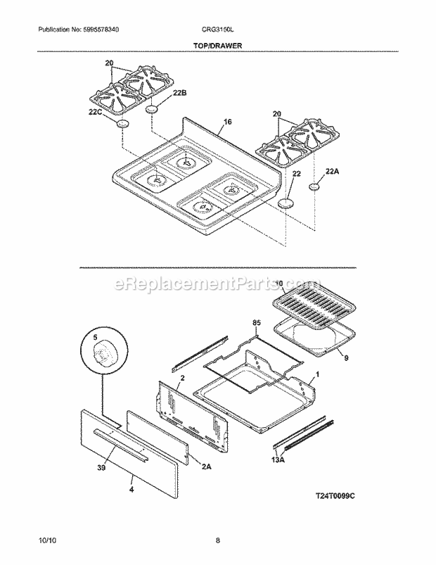 Frigidaire CRG3150LQC Range Top/Drawer Diagram