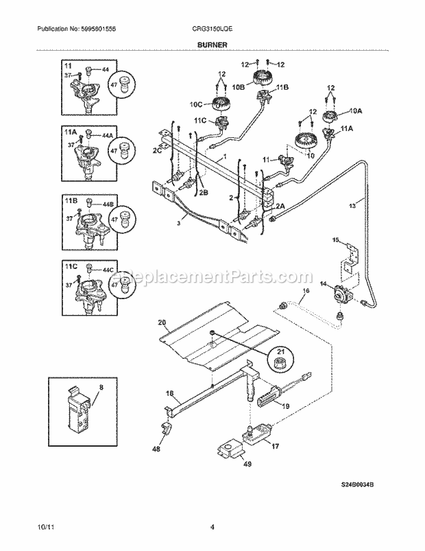 Frigidaire CRG3150LQE Range Burner Diagram