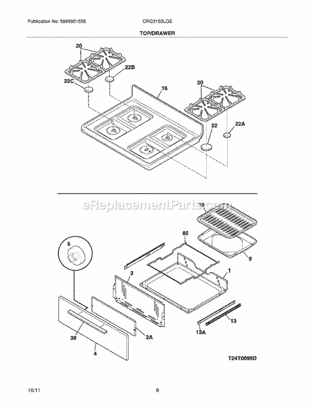 Frigidaire CRG3150LQE Range Top/Drawer Diagram