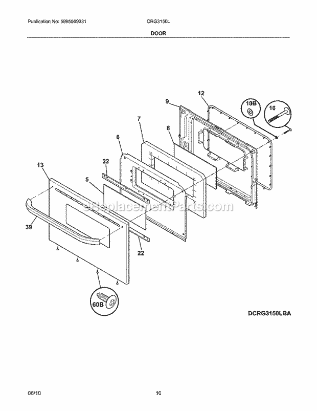 Frigidaire CRG3150LWB Range Door Diagram