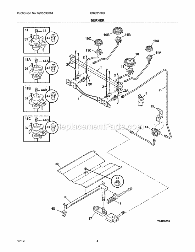 Frigidaire CRG3160GBBD Range Burner Diagram