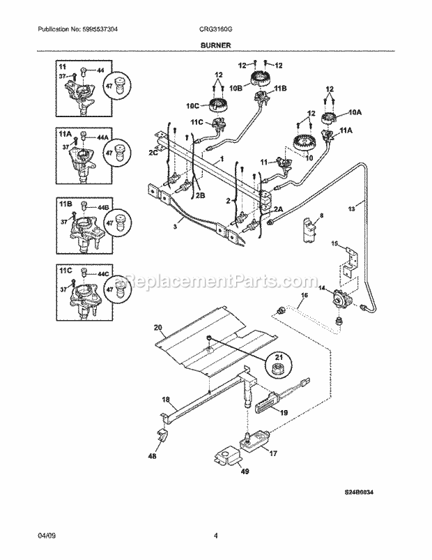 Frigidaire CRG3160GBBE Range Burner Diagram