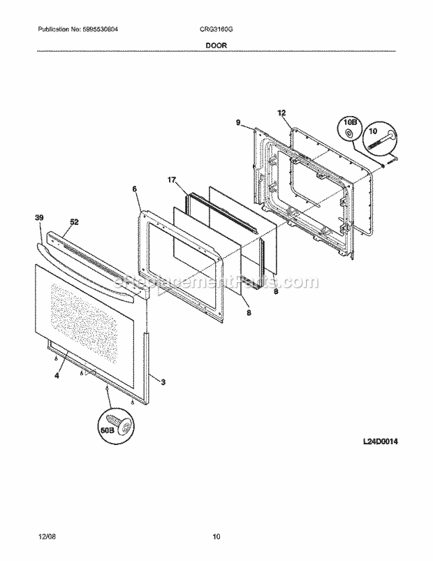 Frigidaire CRG3160GWWD Range Door Diagram