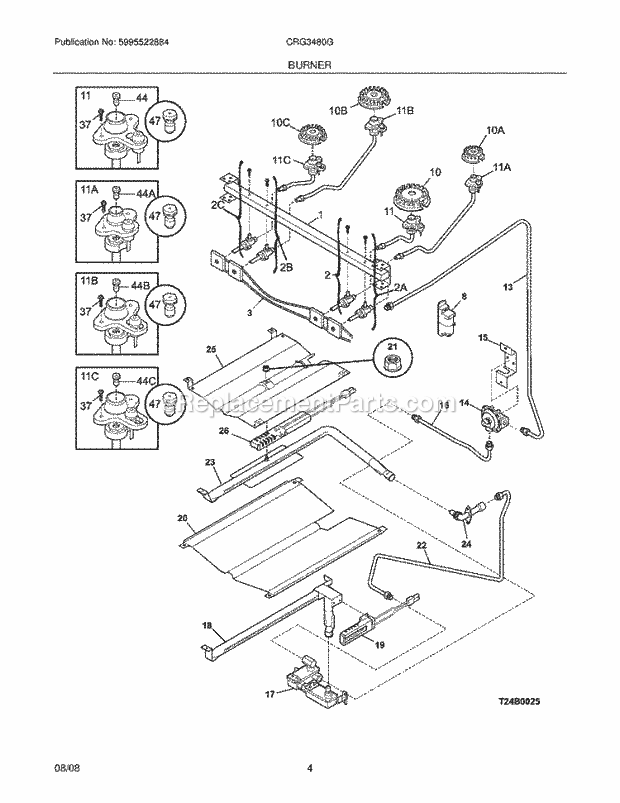 Frigidaire CRG3480GWWD Range Burner Diagram