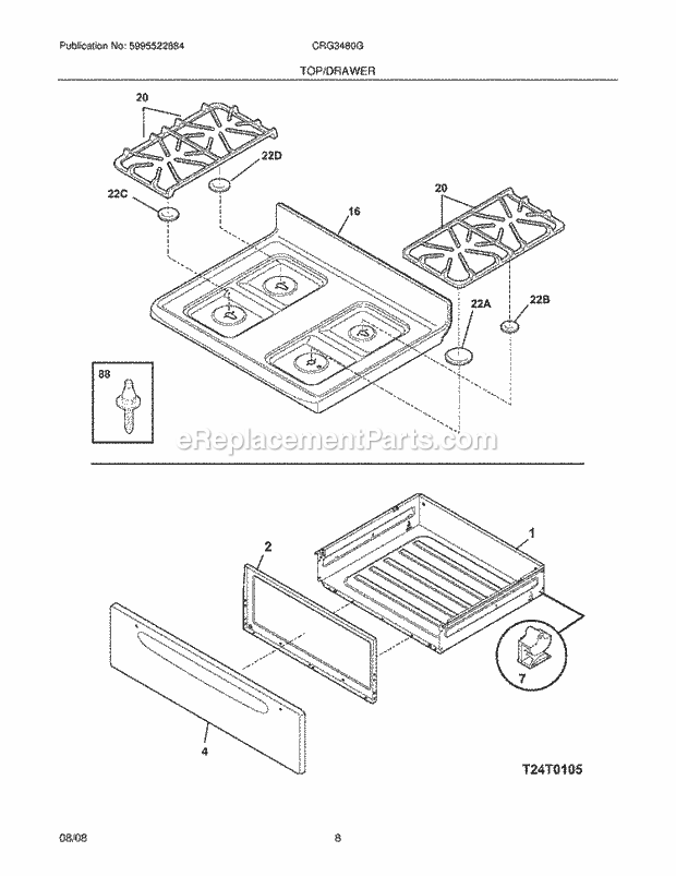 Frigidaire CRG3480GWWD Range Top/Drawer Diagram