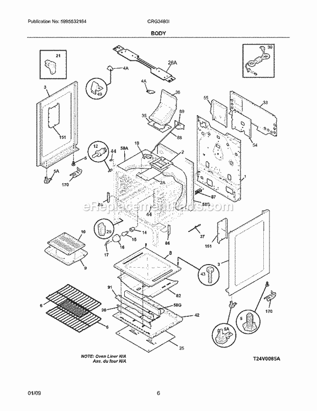 Frigidaire CRG3480IQQA Range Body Diagram