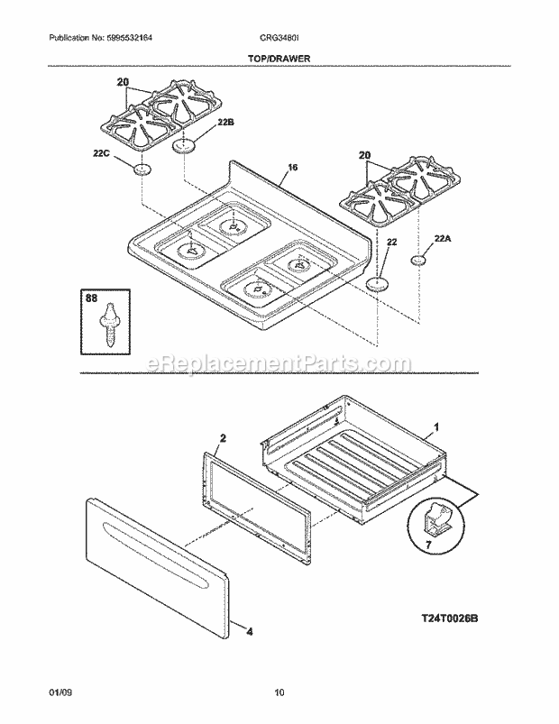 Frigidaire CRG3480IQQA Range Top/Drawer Diagram