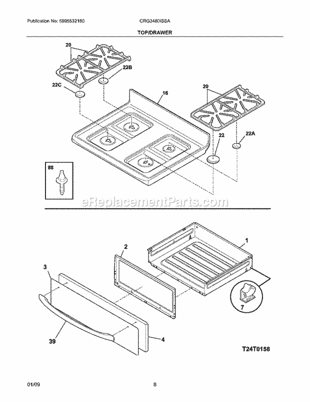 Frigidaire CRG3480ISSA Range Top/Drawer Diagram