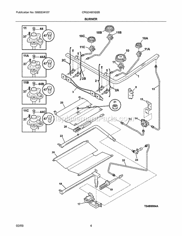 Frigidaire CRG3480ISSB Range Burner Diagram