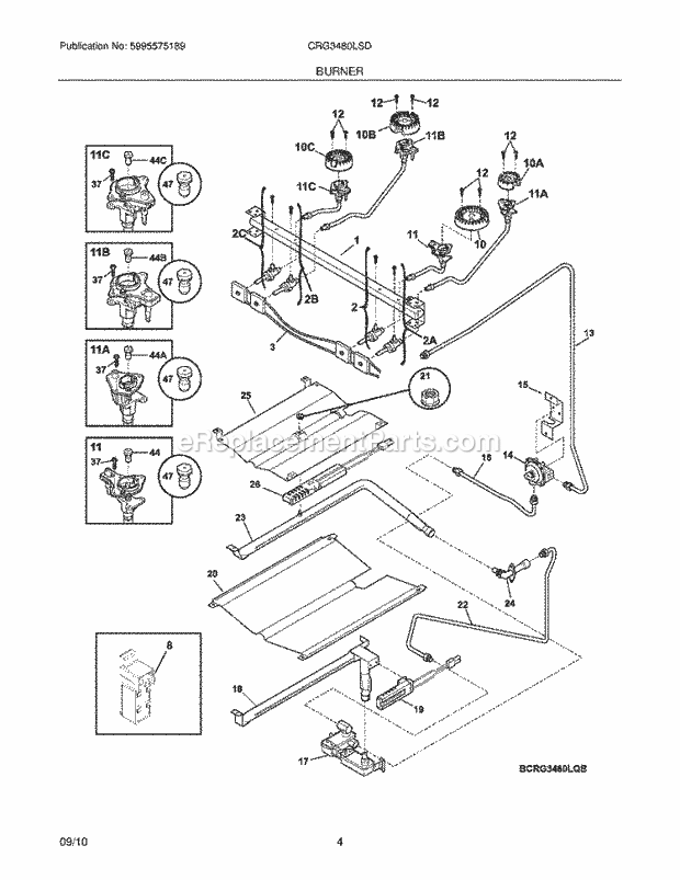 Frigidaire CRG3480LSD Range Burner Diagram