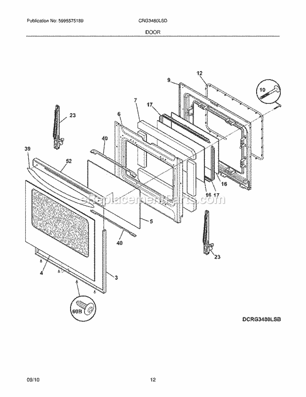 Frigidaire CRG3480LSD Range Door Diagram