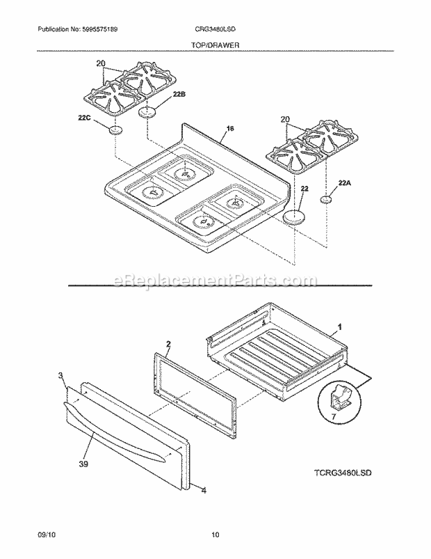 Frigidaire CRG3480LSD Range Top/Drawer Diagram