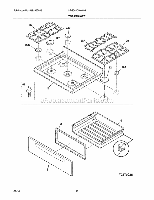 Frigidaire CRG3490GWWG Range Top/Drawer Diagram