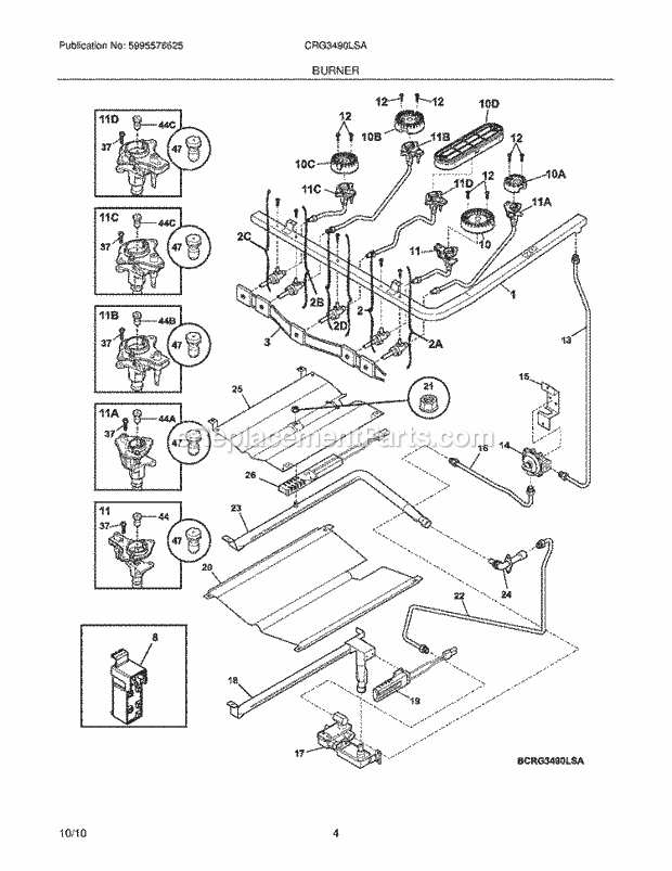 Frigidaire CRG3490LSA Range Burner Diagram