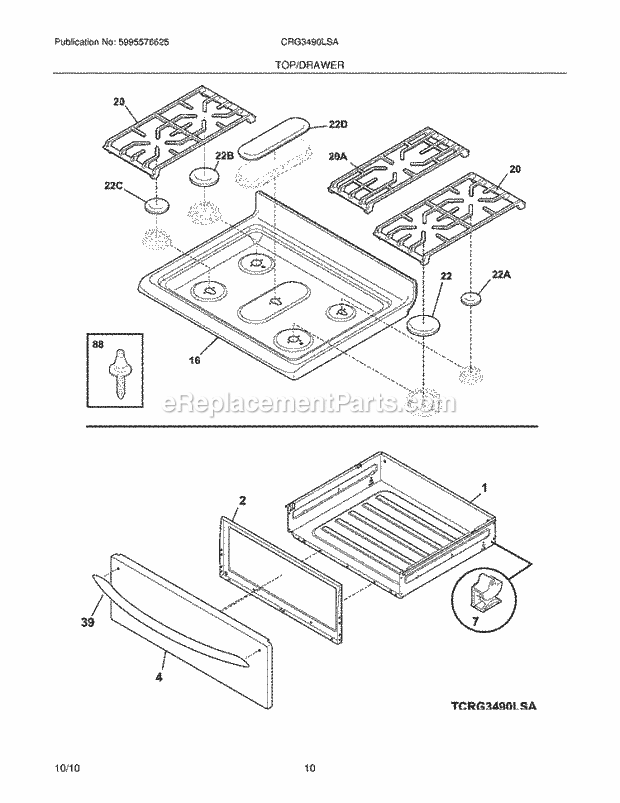 Frigidaire CRG3490LSA Range Top/Drawer Diagram