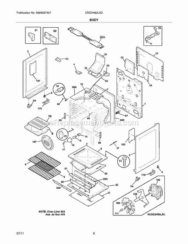 Frigidaire CRG3490LSD Range Body Diagram