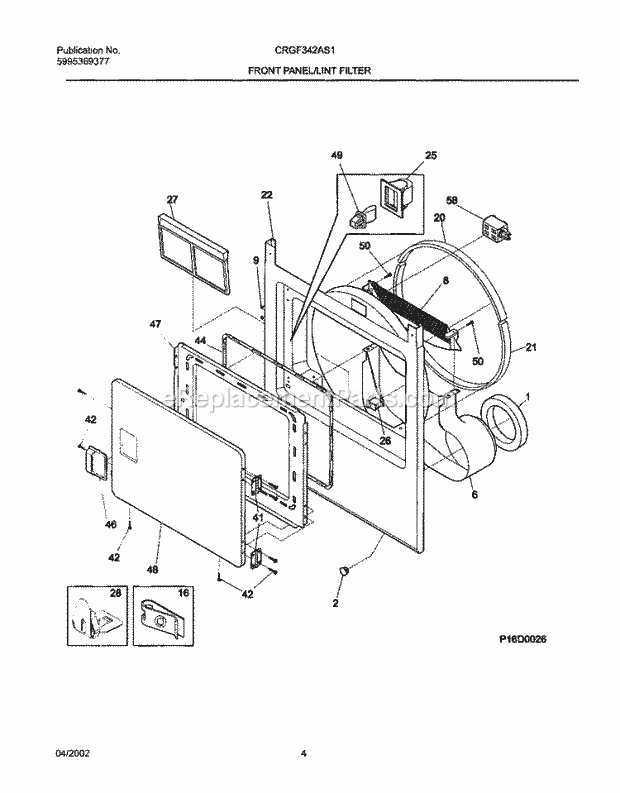 Frigidaire CRGF342AS1 Residential Dryer Frnt Pnl, Door Diagram