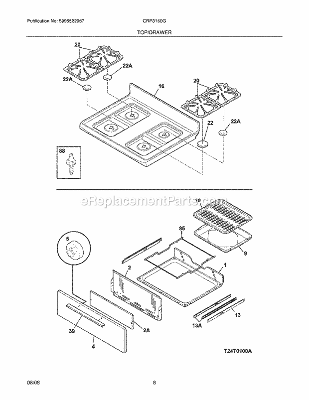 Frigidaire CRP3160GWWB Range Top/Drawer Diagram