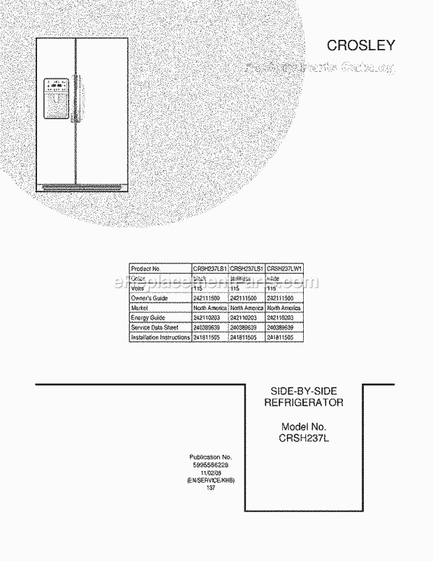 Frigidaire CRSH237LW1 Refrigerator Page J Diagram