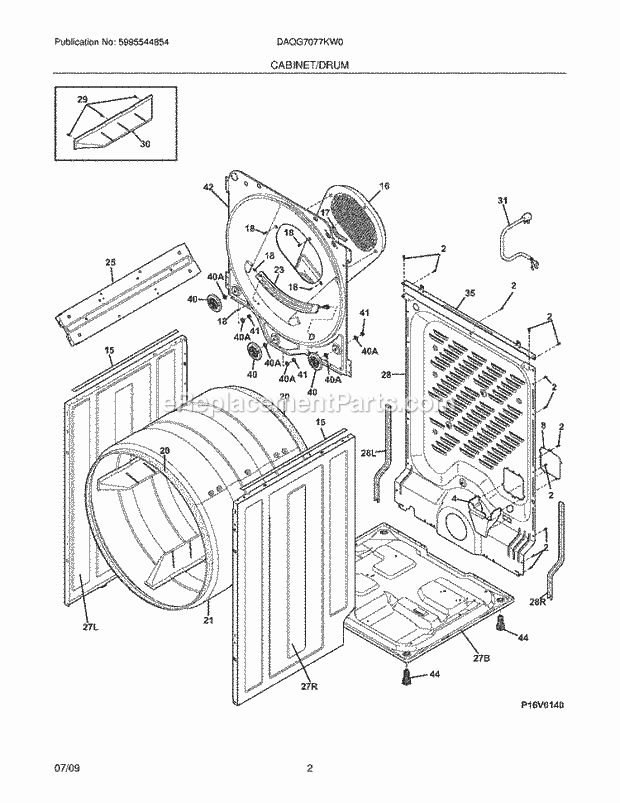 Frigidaire DAQG7077KW0 Dryer Cabinet/Drum Diagram