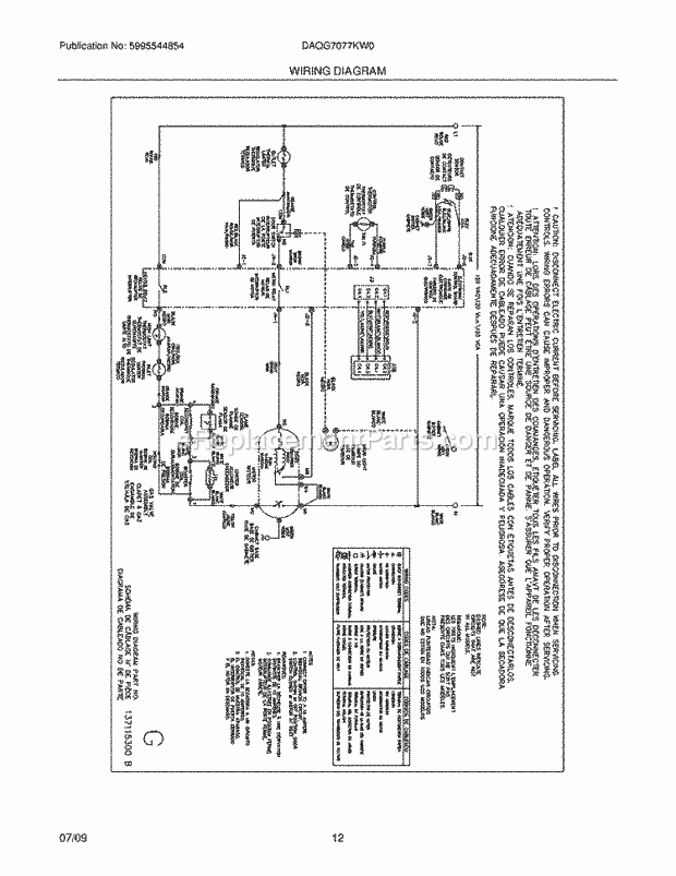 Frigidaire DAQG7077KW0 Dryer Page G Diagram