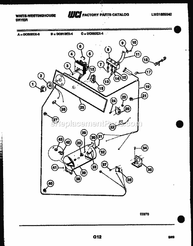 Frigidaire DC610EXW4 Wwh(V3) / Electric Dryer Console and Control Parts Diagram